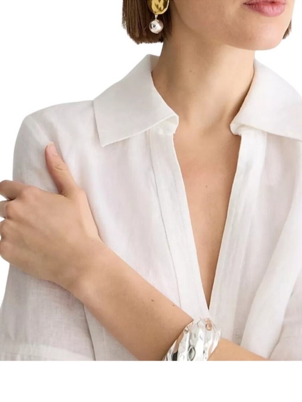 J.CREW Bungalow Popover Top in 100% Linen White Small Chic Travel Old Money - Picture 2 of 9